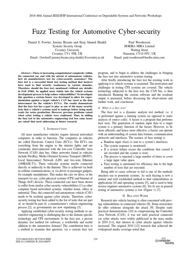 Fuzzy Testing For Automotive Cyber-Security | PDF | Computer Network ...