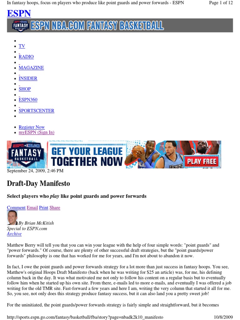DraftDay Manifesto TV Radio Magazine Insider Shop ESPN360