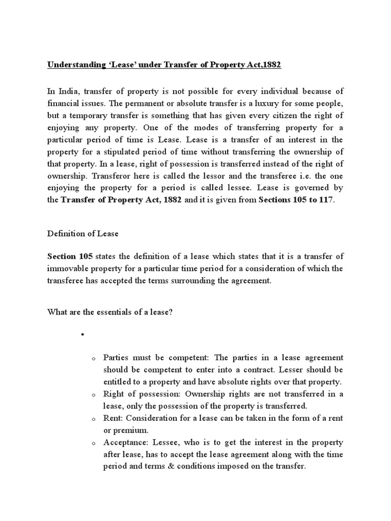 Lease - Scope Meaning Creation Rights and Liablities Determination and ...