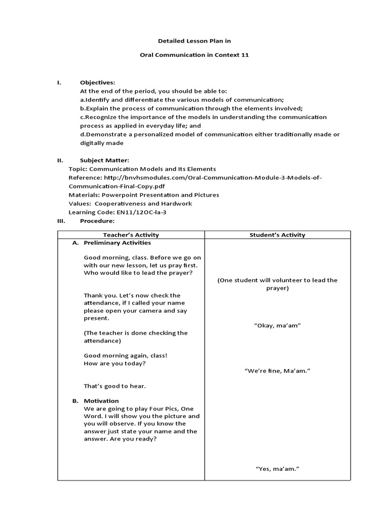 Communication Models Detailed LP | PDF | Communication | Psychological ...