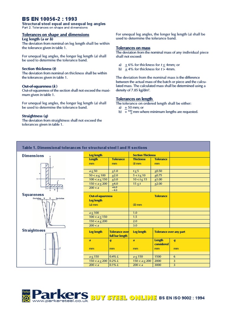 BS EN 100562 Angle PDF Engineering Tolerance Structural Steel