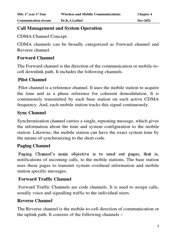 Understanding CDMA Channel Concepts, Mobility Management, and Power