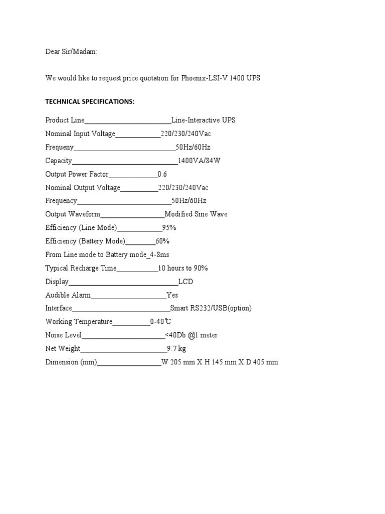 Sample For Quotation 2 | PDF | Technology & Engineering