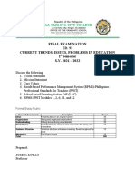 Final Examination ED. 93 Current Trends, Issues, Problems in Education 1 Semester S.Y. 2021 - 2022