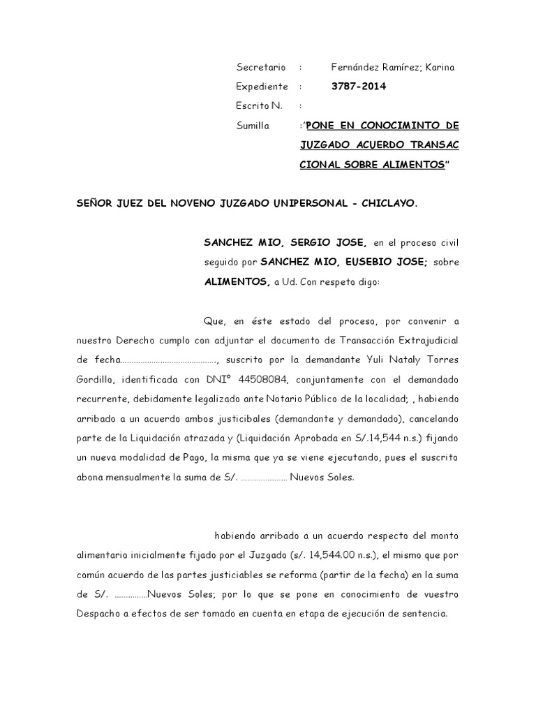 Acuerdo Transaccional de Alimentos | PDF | Justicia | Crimen y violencia