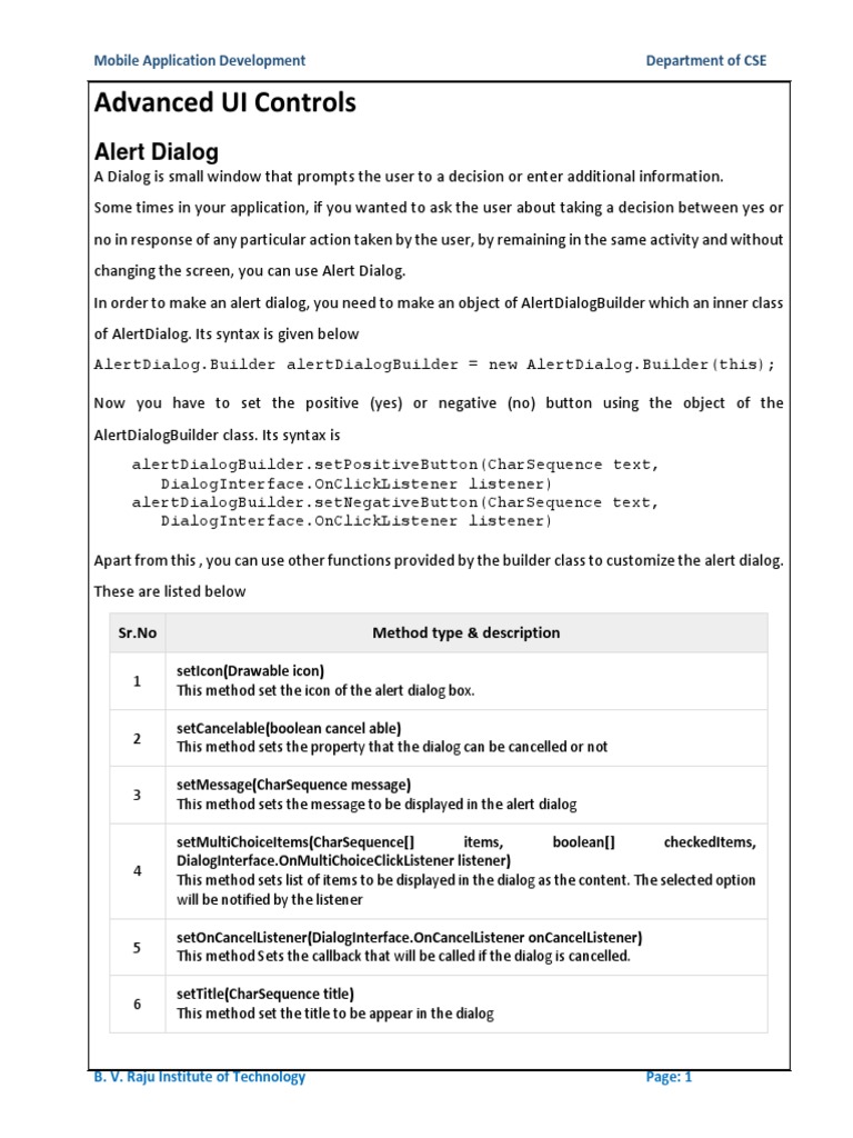 Alert Dialog Implementation in Android | PDF | Android (Operating ...