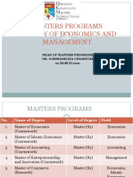 MASTER of ECONOMICS and ISLAMIC ECONOMICS Programs