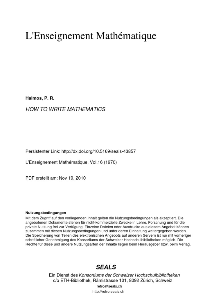 How To Write Mathematics Halmos Math