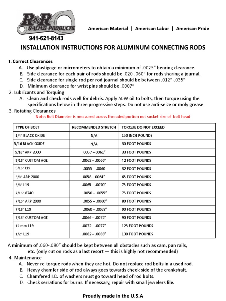 RR-Racing-Installation-Instructions Con Rods Torque | PDF
