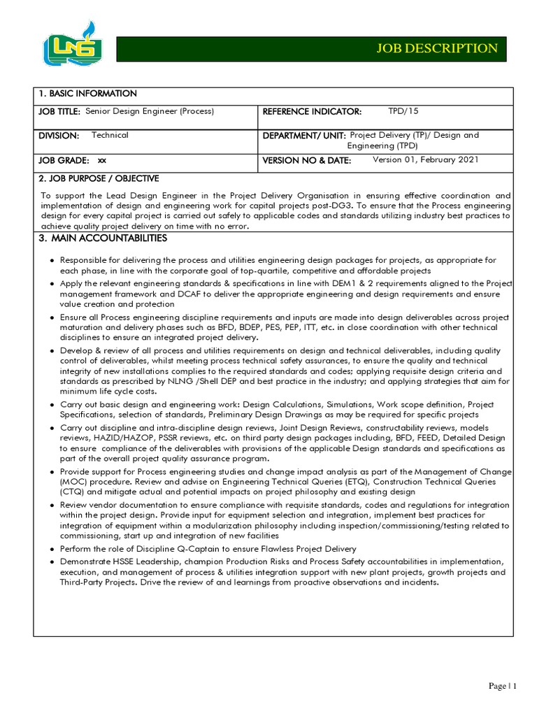 TPD - 15 Senior Design Engineer - Process | PDF | Engineering | Design