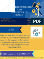 Lien On Shares and Surrender On Shares