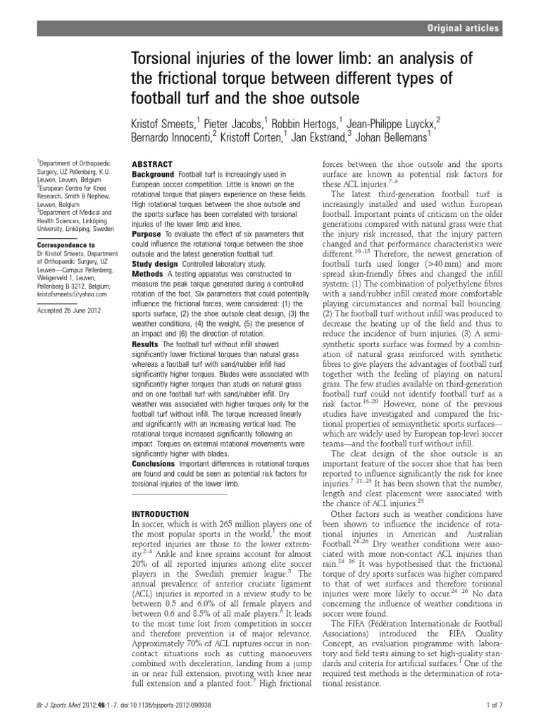 Torsional Injuries of The Lower Limb. An Analysis Of... PDF P Value