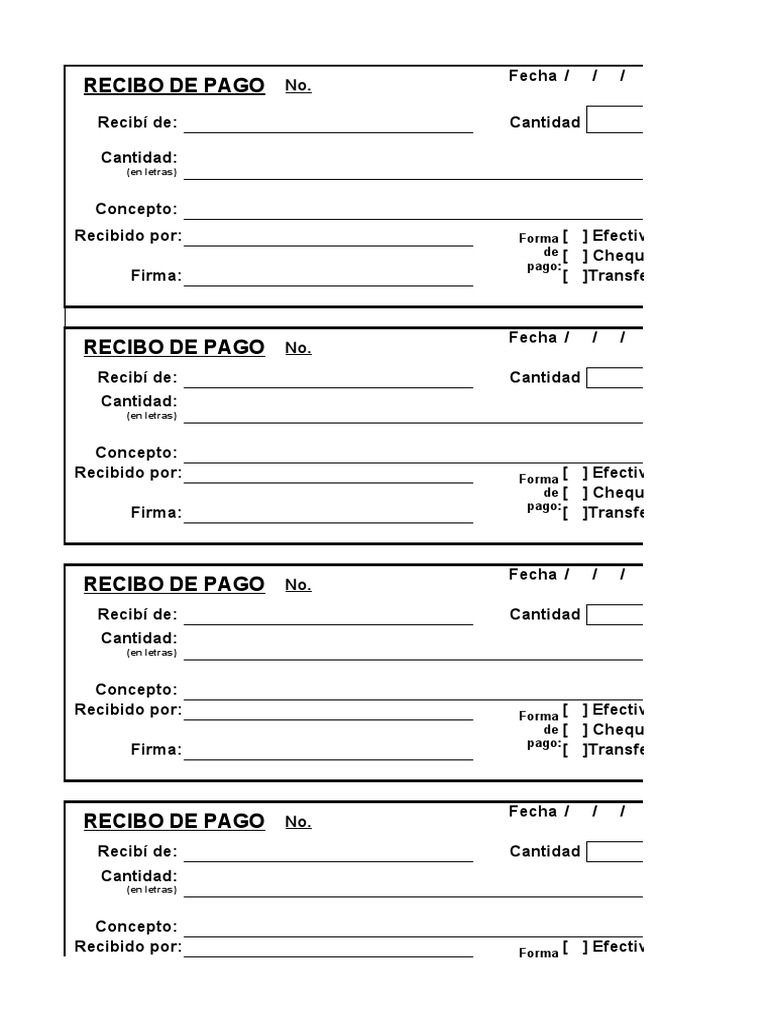 Recibo De Pago Formato Modelo Recibo de Dinero Recortable | PDF | Cheque | Dinero