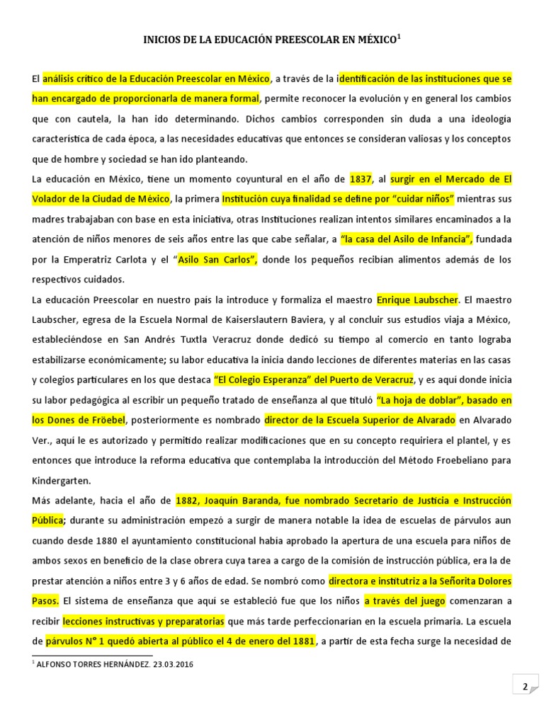 Historia de la educación preescolar en México | PDF | Educación de la ...