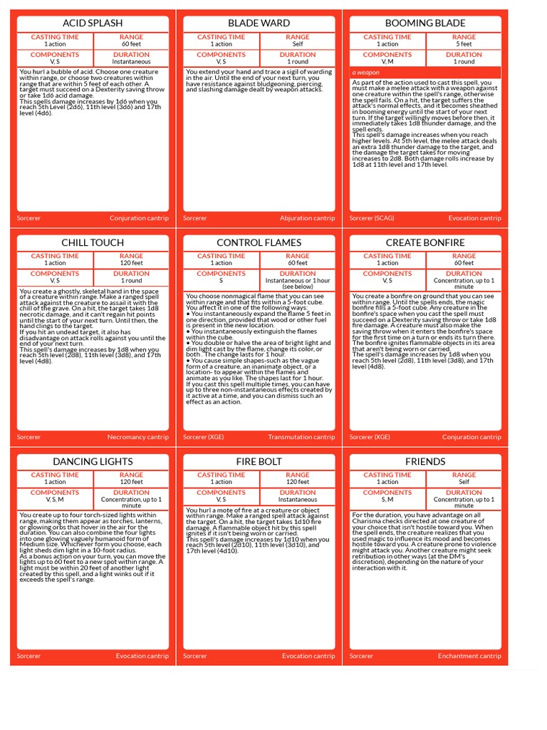 Sorcerer Spell Cards DND 5e | PDF | Magician (Fantasy)
