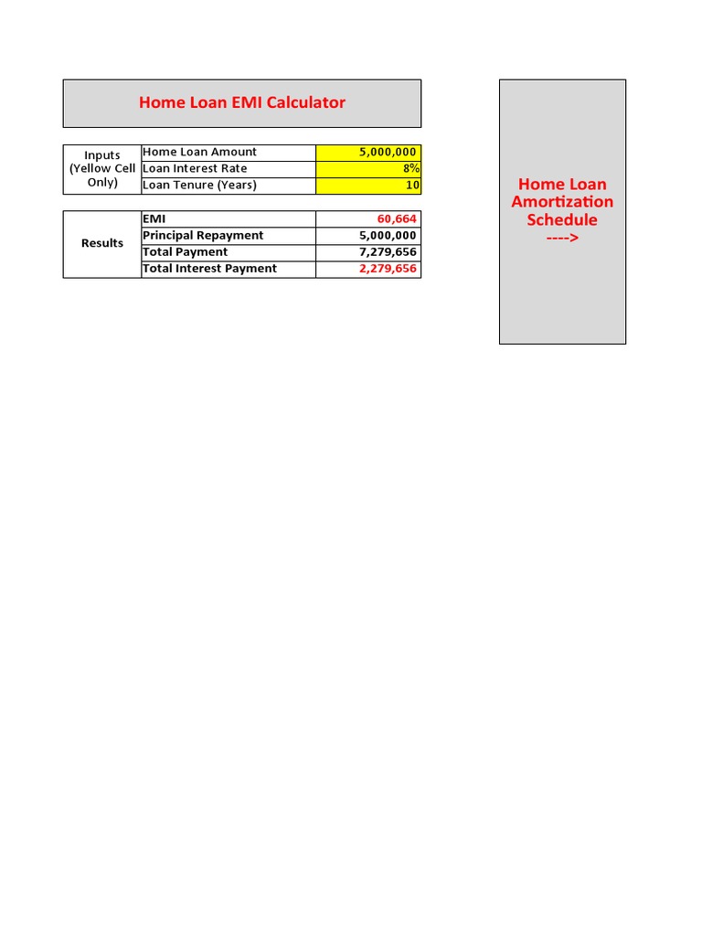 Home Loan EMI Calculator Amortization Schedule PDF Loans Mortgage