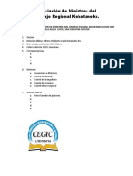 AGENDA SESIÓN  ASOCIACIÓN DE MINISTROS DEL CONSEJO REGIONAL KOHATANECO