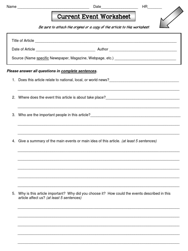Current Event Worksheet PDF