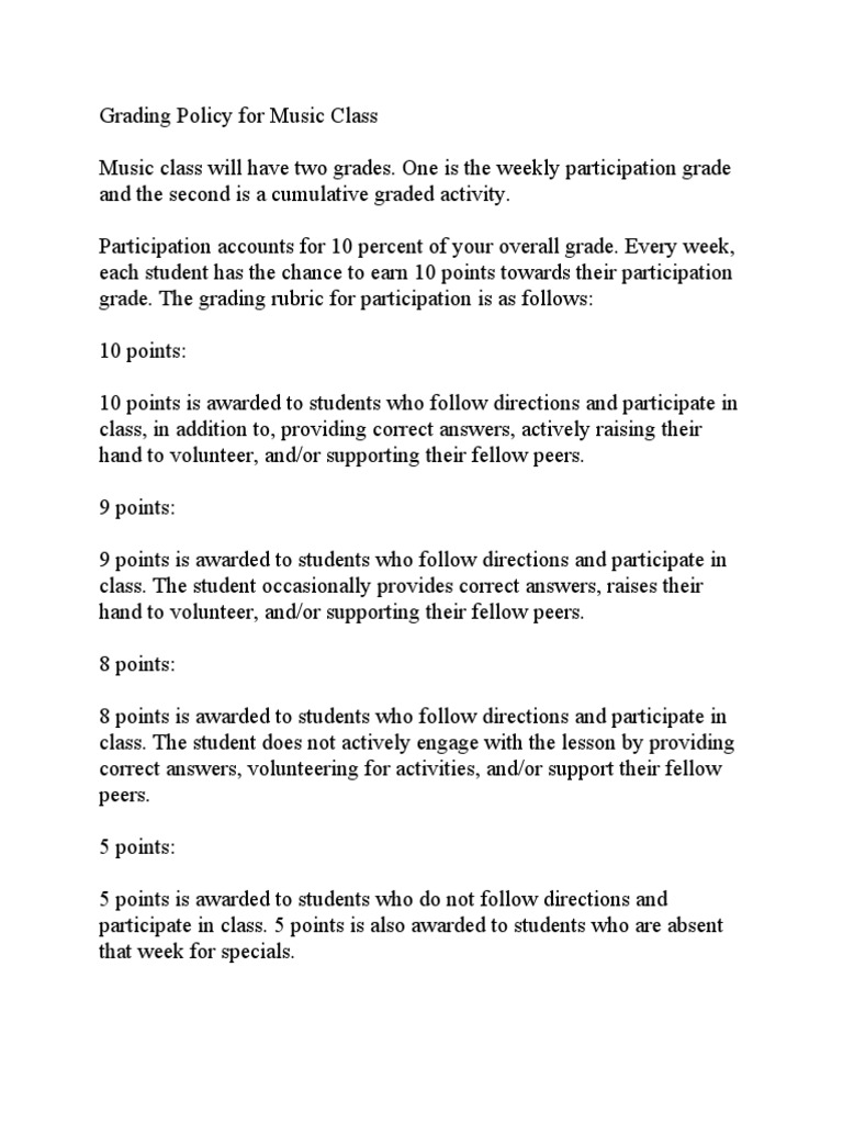 Grading Policy For Music Class | PDF | Rhythm | Cognition