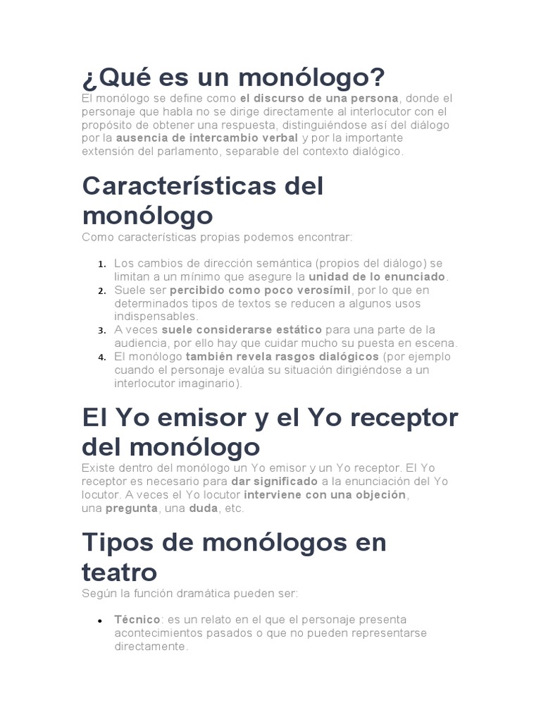 Características y tipos de monólogo | PDF | Monólogo