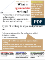 Intoduction To Argumentative Writing - Sunday 10th January 2021