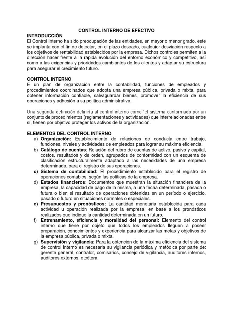 Control Interno de Efectivo | PDF | Contabilidad | Bancos