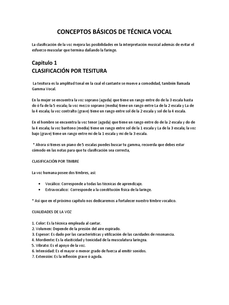 Conceptos Básicos de Técnica Vocal | PDF | Laringe | Sonido