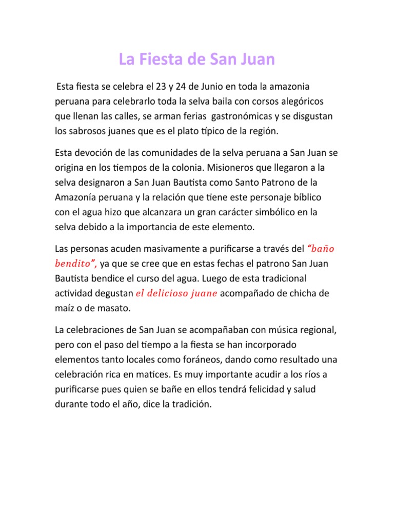 Fiesta de San Juan en la Amazonía Peruana | PDF
