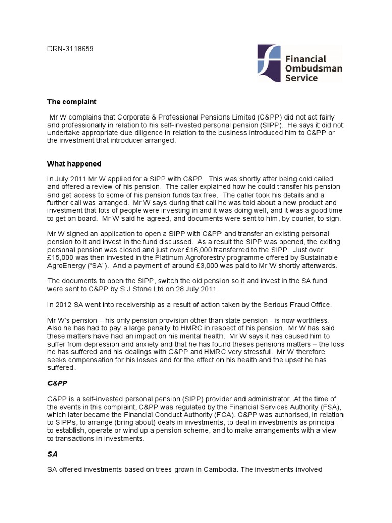 Financial Ombudsman (FOS) Claim Drn3118659 PDF Judgment (Law