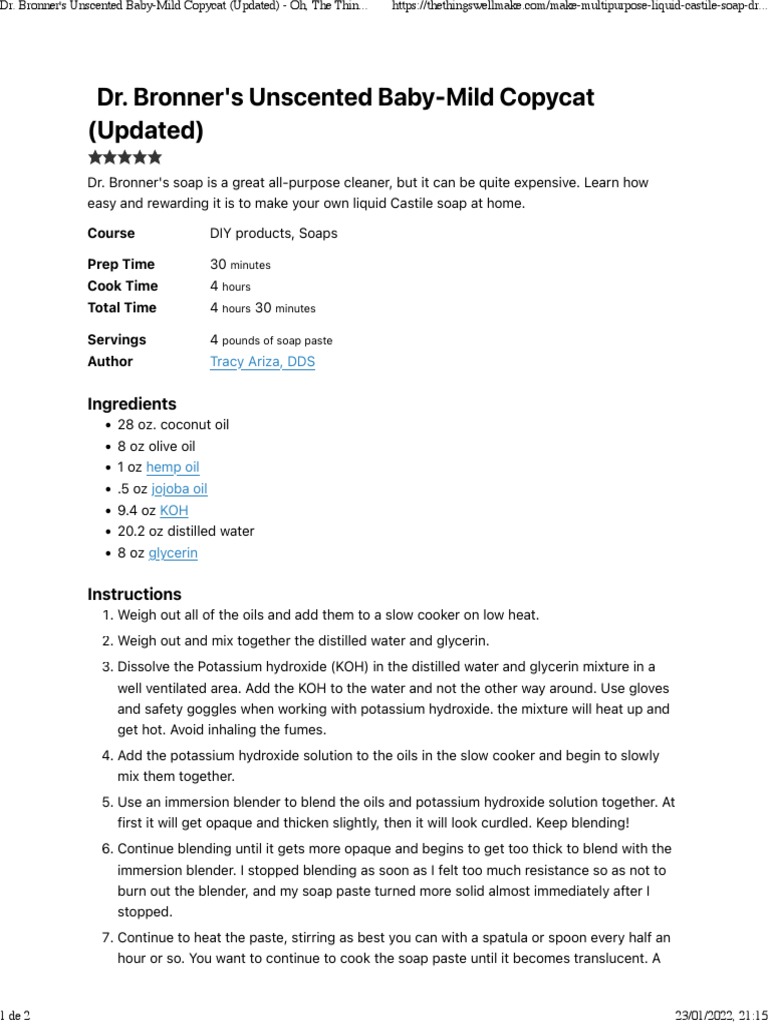 Dr. Bronner's Unscented BabyMild Copycat (Updated) Oh, The Things We'll Make! PDF Soap