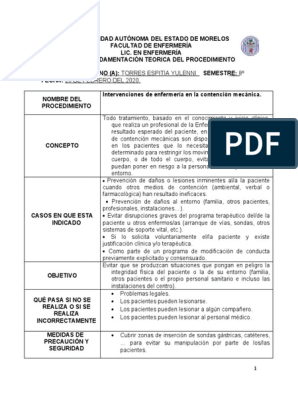 Fundamentacion de Las Intervenciones de Enfermeria en La Contención  Mecánica, PDF, Enfermería
