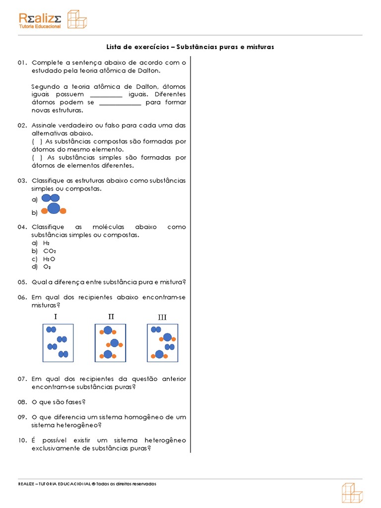 Exercícios sobre Substâncias e Misturas | PDF | Computadores