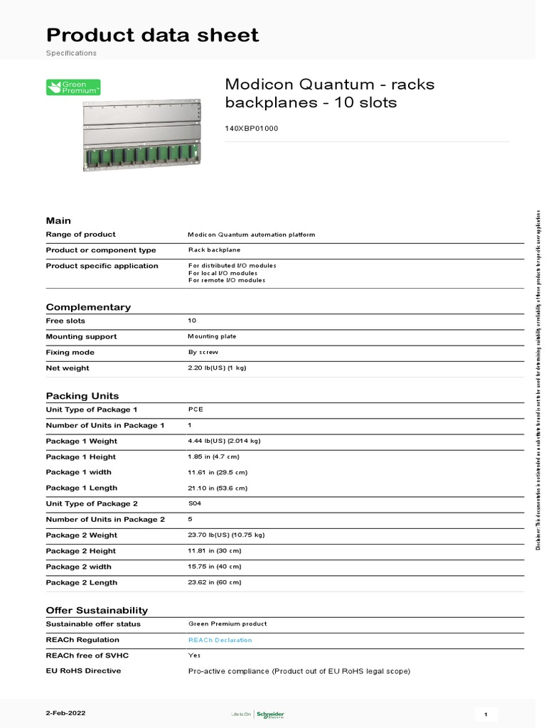 Product Data Sheet Modicon Quantum Racks Backplanes 10 Slots PDF