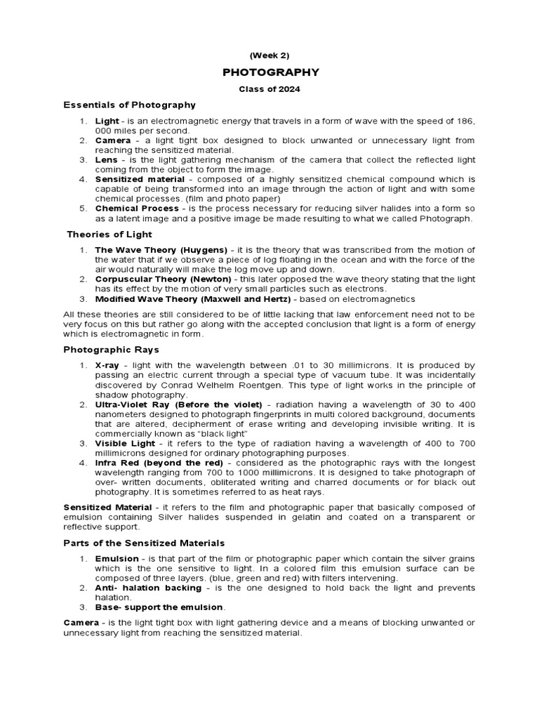 WEEK 2 Handout Police Photography | PDF | Light | Crime Scene