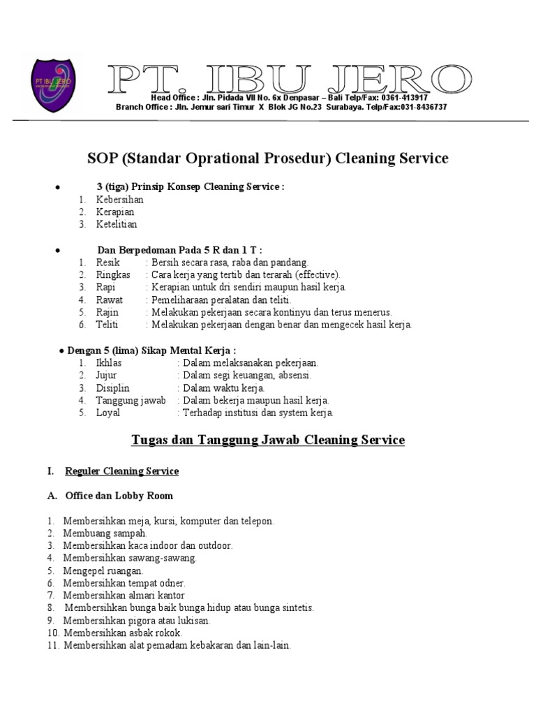 SOP Cleaning Service PDF