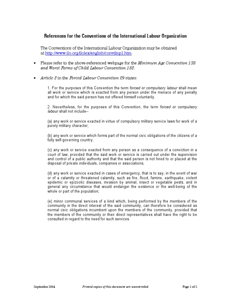 ILO Conventions Reference Guide | PDF | Employment | International ...