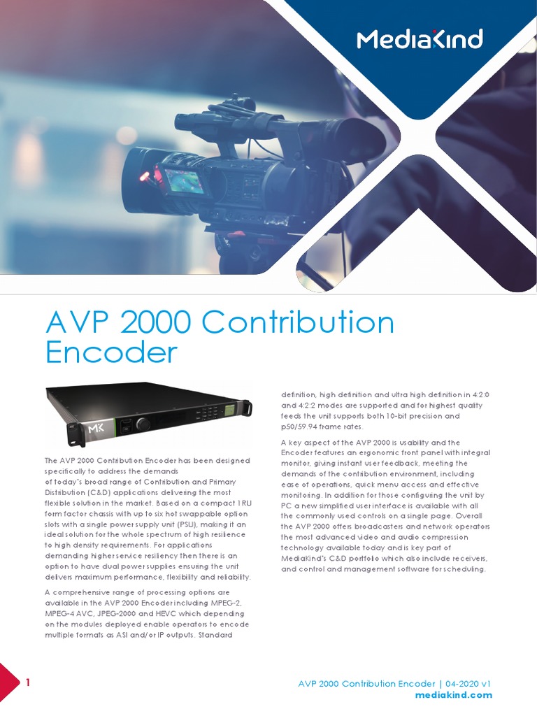 AVP 2000 Contribution Encoder - 04-2020 v1 | PDF | Data Compression | Video