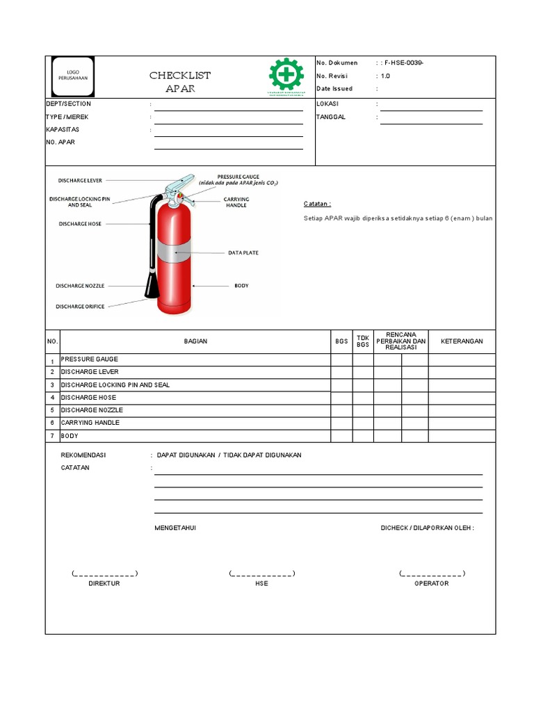 Checklist Inspeksi APAR Bulanan | PDF