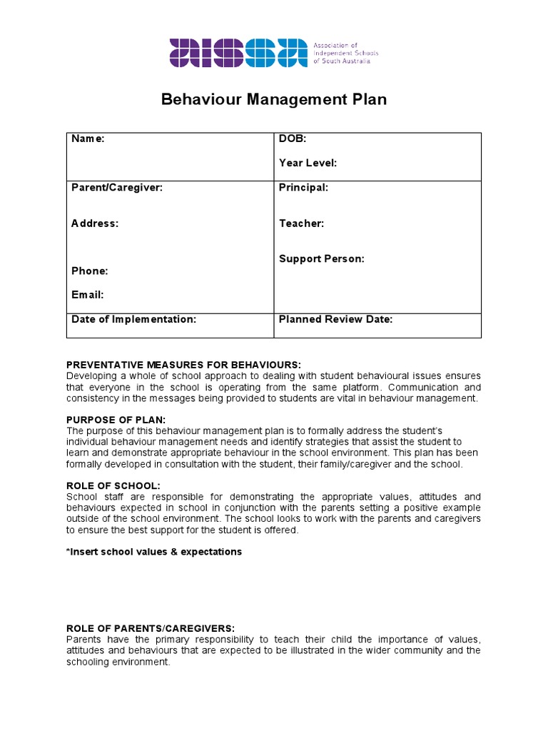 Student Behaviour Management Plan | PDF | Behavior | Teachers