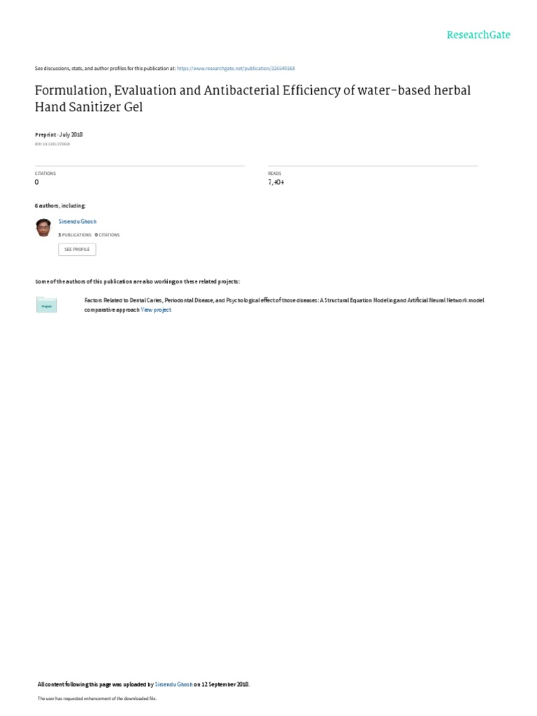 Formulation Evaluation and Antibacterial Efficienc PDF Hand Washing Infection