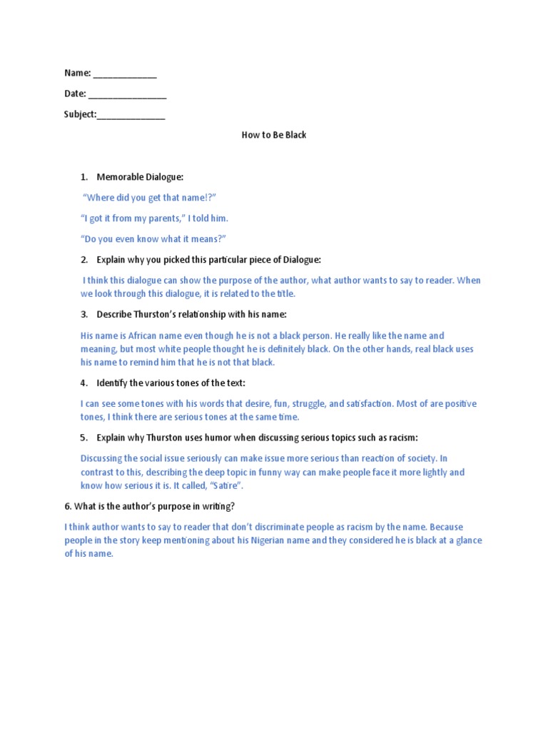 How To Be Black Questions | PDF | Social Science | Language Arts ...