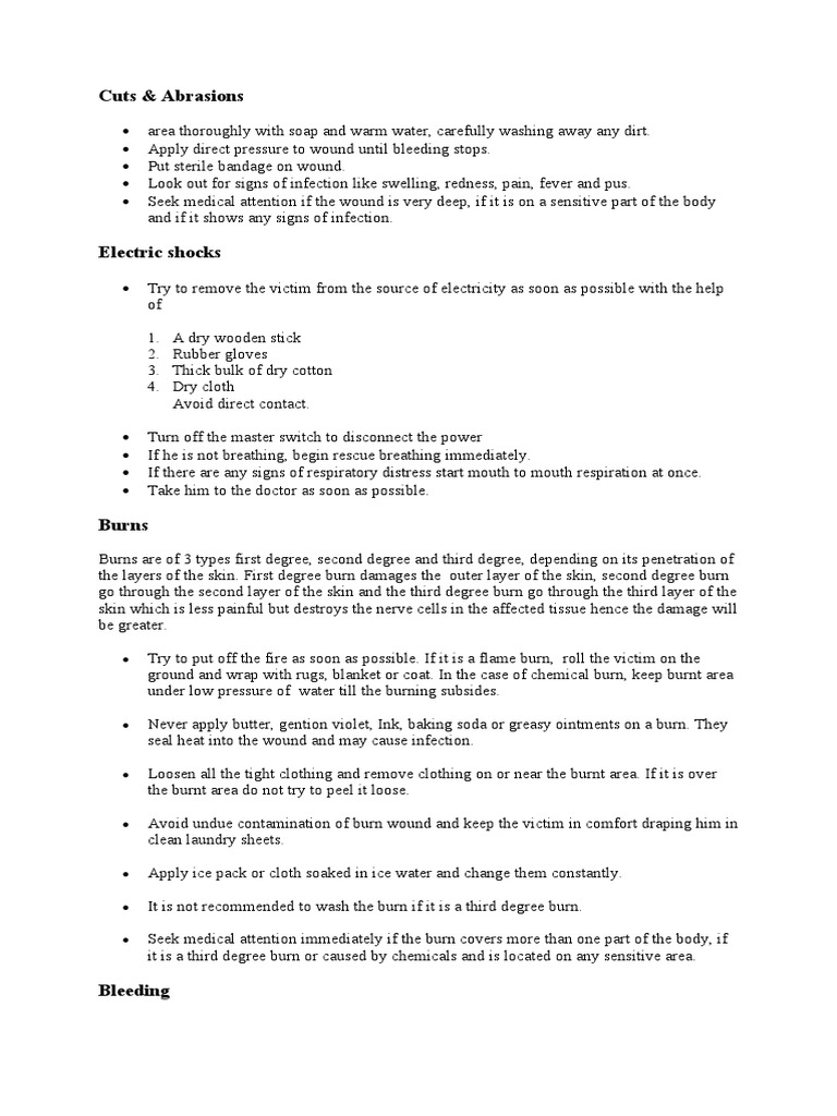 First Aid for Cuts, Burns, and Bleeding | PDF | Burn | Wound