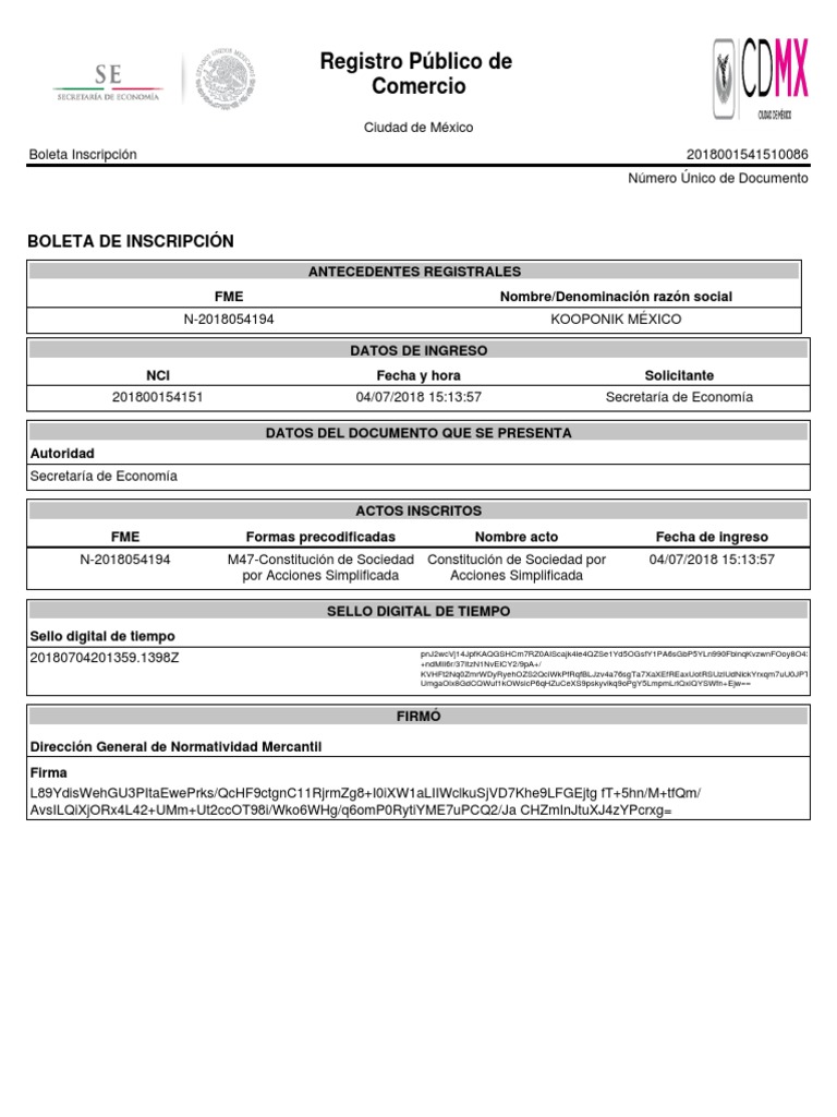Inscripción RPP Kooponik México | PDF | México | Ciudad de México