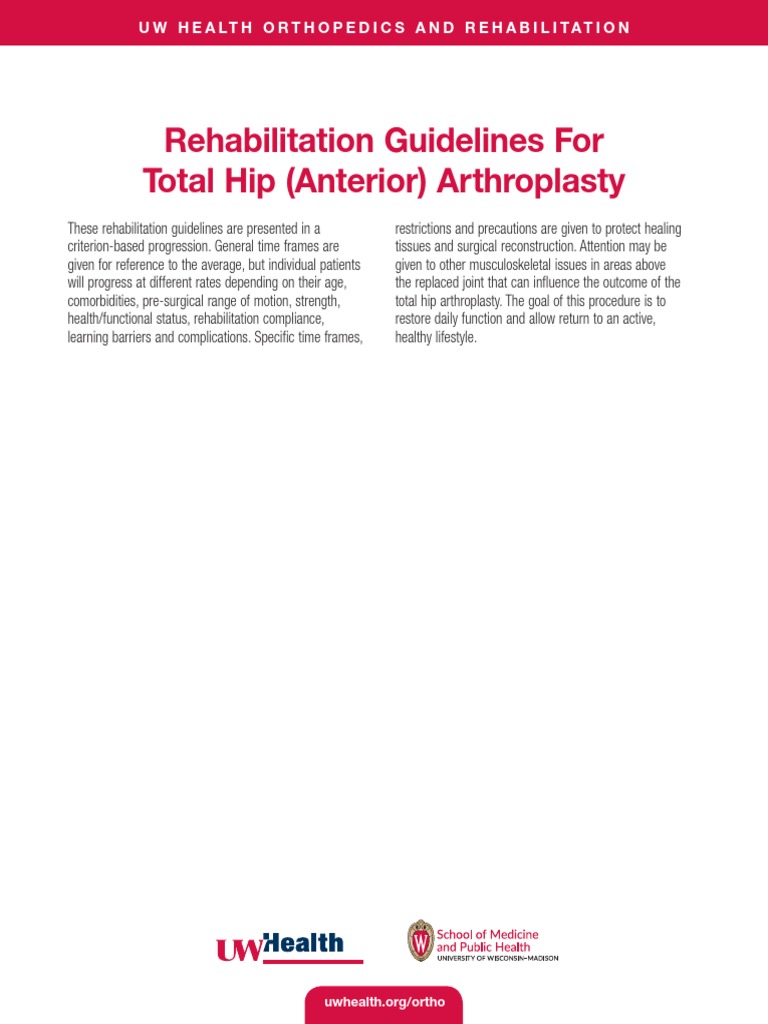 Rehabilitation Guidelines For Total Hip (Anterior) Arthroplasty PDF