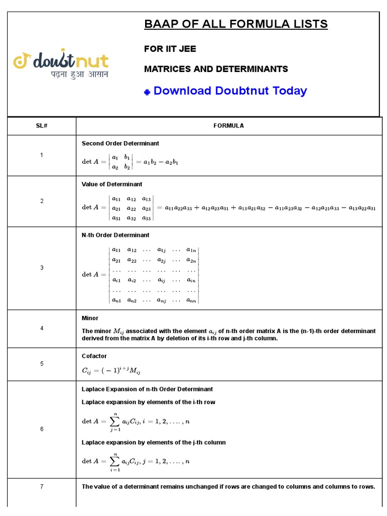 Doubtnut Today: Baap of All Formula Lists | PDF | Matrix (Mathematics ...