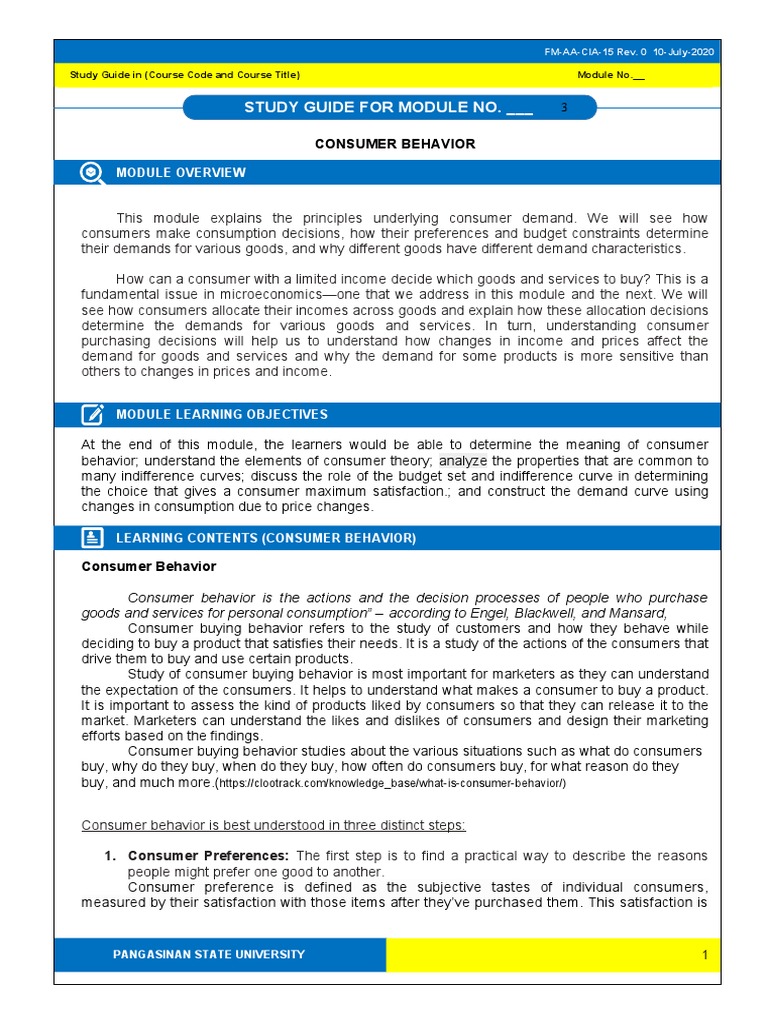 Consumer Behavior Study Guide | PDF | Utility | Microeconomics