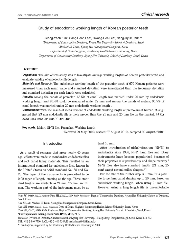 Study of Endodontic Working Length of Korean Posterior Teeth PDF
