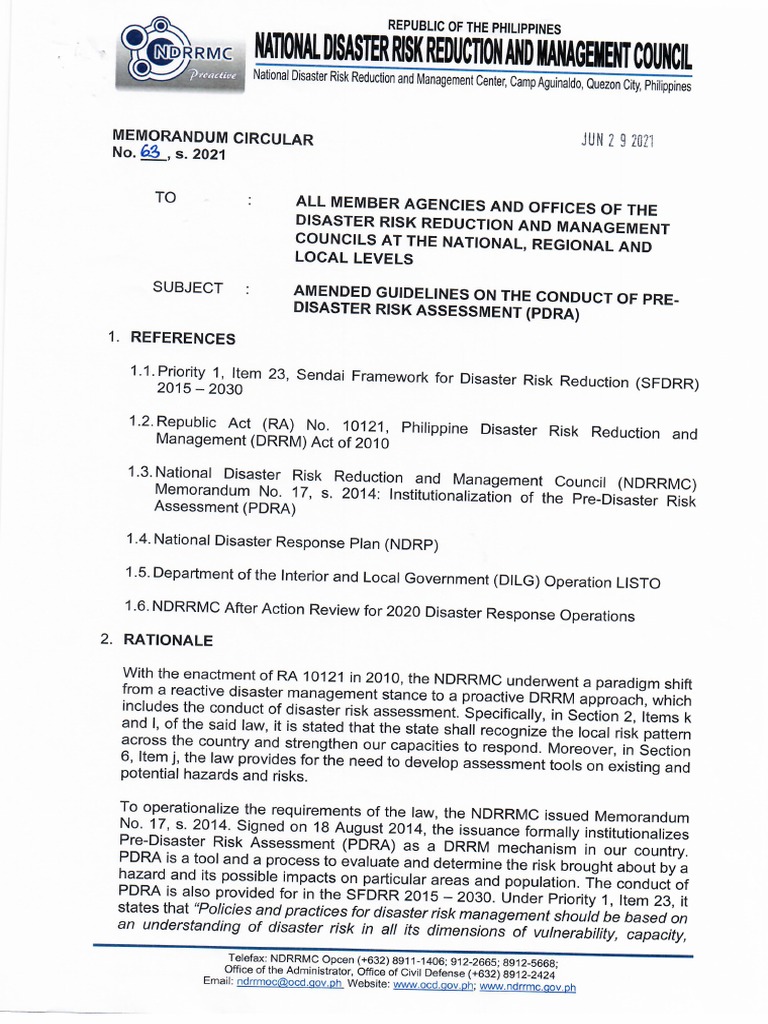 NDRRMC Memo No 63 S 2021 PDF