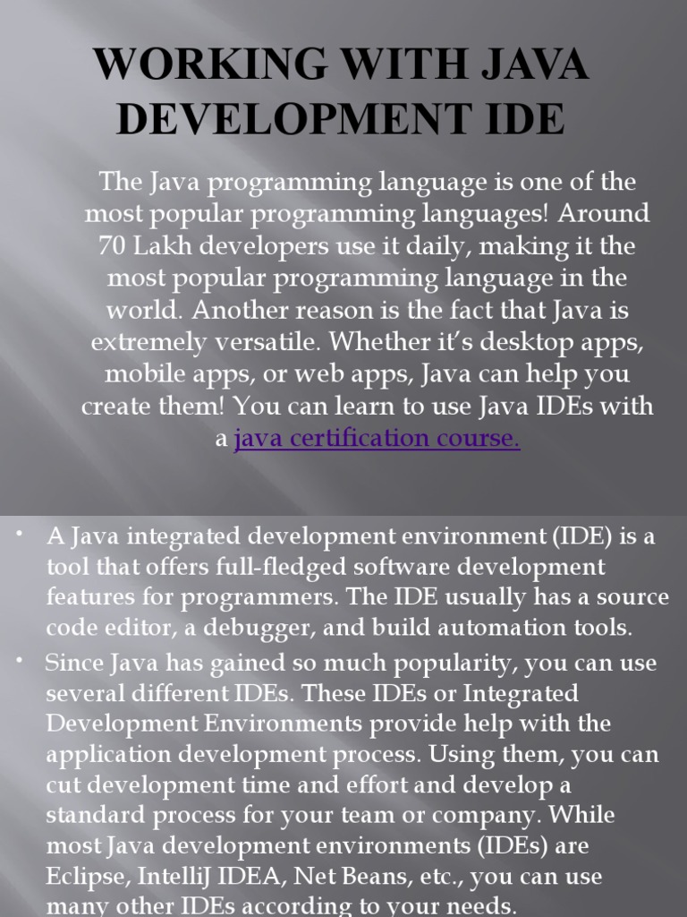 Working With Java Development IDE Pawa | PDF | Integrated Development ...