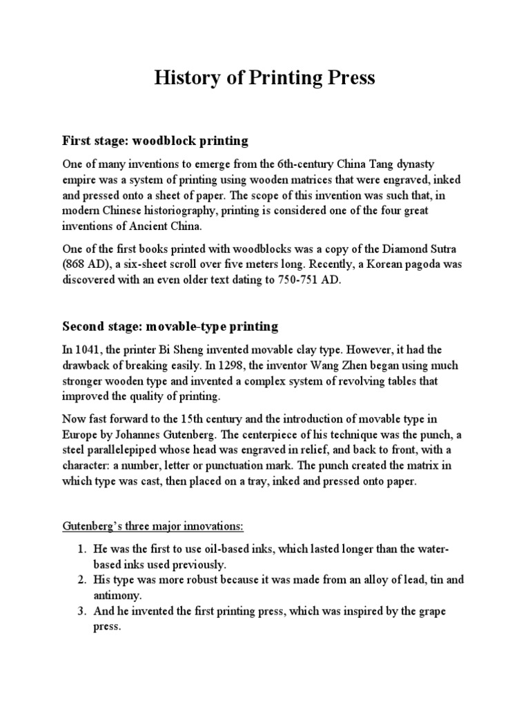 History of Printing Press First Stage Woodblock Printing PDF